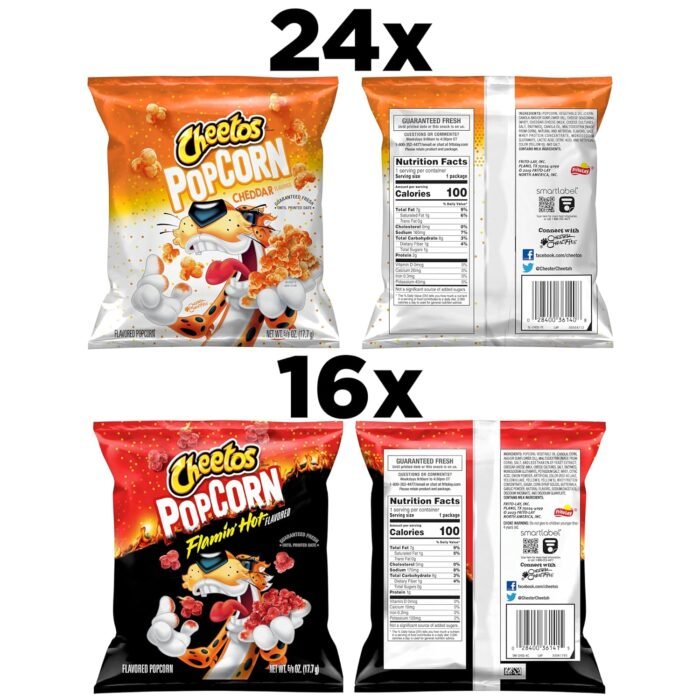 Cheetos Popcorn, Cheddar & Flamin' Hot Variety Pack, 0.625 Ounce (Pack of 40) - Image 2