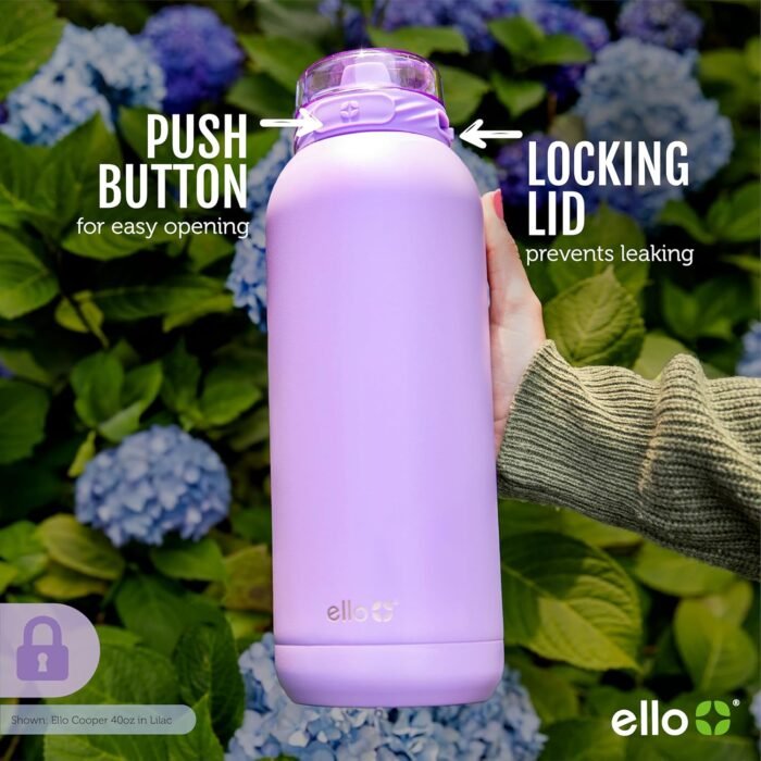 Ello Cooper 22oz Stainless Steel Water Bottle with Straw and Carry Handle, Double Walled and Vacuum Insulated Metal, Leak Proof Locking Lid with Soft Silicone Spout, Reusable, BPA Free, Black - Image 8