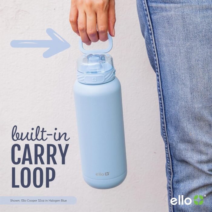 Ello Cooper 22oz Stainless Steel Water Bottle with Straw and Carry Handle, Double Walled and Vacuum Insulated Metal, Leak Proof Locking Lid with Soft Silicone Spout, Reusable, BPA Free, Black - Image 5