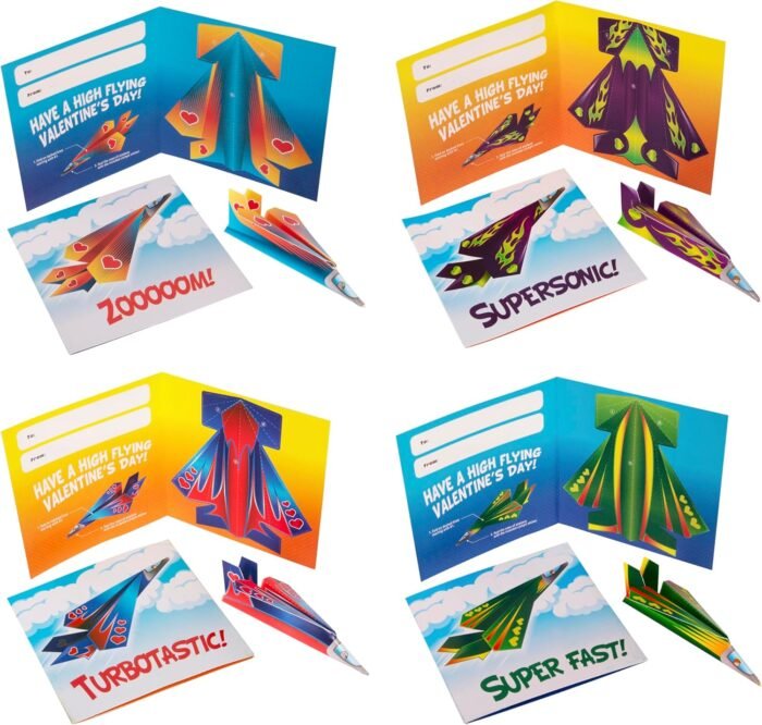 28-Pack Flying Paper Airplanes Valentines Cards for Kids Classroom with Envelopes I Valentines Day Cards for Kids School | Party Favor Bulk Toys, Classroom Toy | Origami Paper Airplane Kit - Image 2