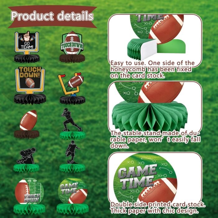 10PCS Football Party Decorations Football Table Centerpiece Football Honeycomb Centerpieces Table Toppers for Football Birthday Party Football Game - Image 3