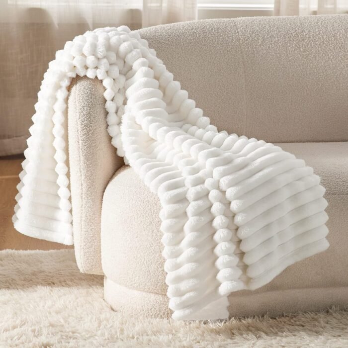 Bedsure White Throw Blanket for Couch - GentleSoft Cozy Soft Blankets for Women, Cute Small Fleece Throws for Girls, Off White, 50x60 Inches - Image 2