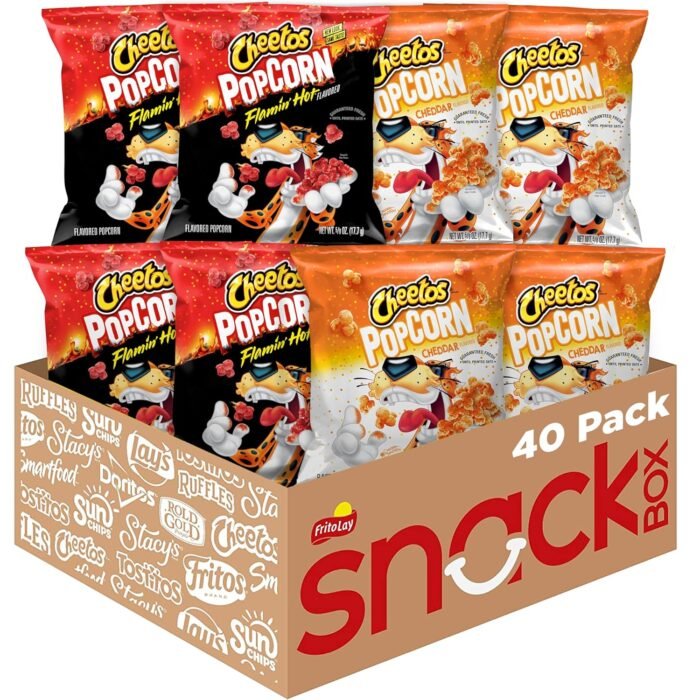 Cheetos Popcorn, Cheddar & Flamin' Hot Variety Pack, 0.625 Ounce (Pack of 40)