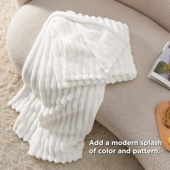 Bedsure White Throw Blanket for Couch - GentleSoft Cozy Soft Blankets for Women, Cute Small Fleece Throws for Girls, Off White, 50x60 Inches - Image 5