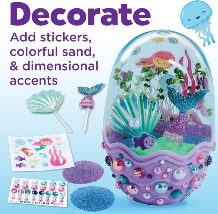 Creativity for Kids Mini Garden: Mermaid Terrarium Kit - Mermaid Gifts for Girls, Crafts for Kids and Mermaid Toys Ages 6-8+, Stocking Stuffers for Kids - Image 6