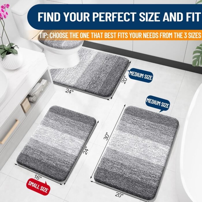OLANLY Bathroom Rugs Mat 30x20, Extra Soft Absorbent Microfiber Bath Rugs, Rubber Backing, Quick Dry, Machine Washable Bath Mats for Bathroom Floor, Tub, Shower and Home Decor Accessories, Grey - Image 2