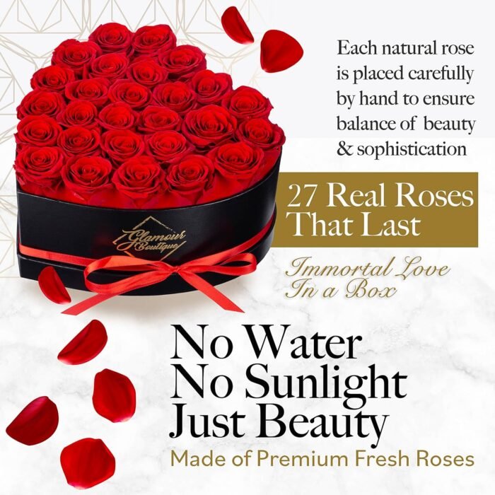 27 Preserved Roses in a Heart Box - Flowers Forever Valentine's Day, Roses Forever for Women, Roses Forever in a Box, Birthday Gifts for Her, Red - Image 2